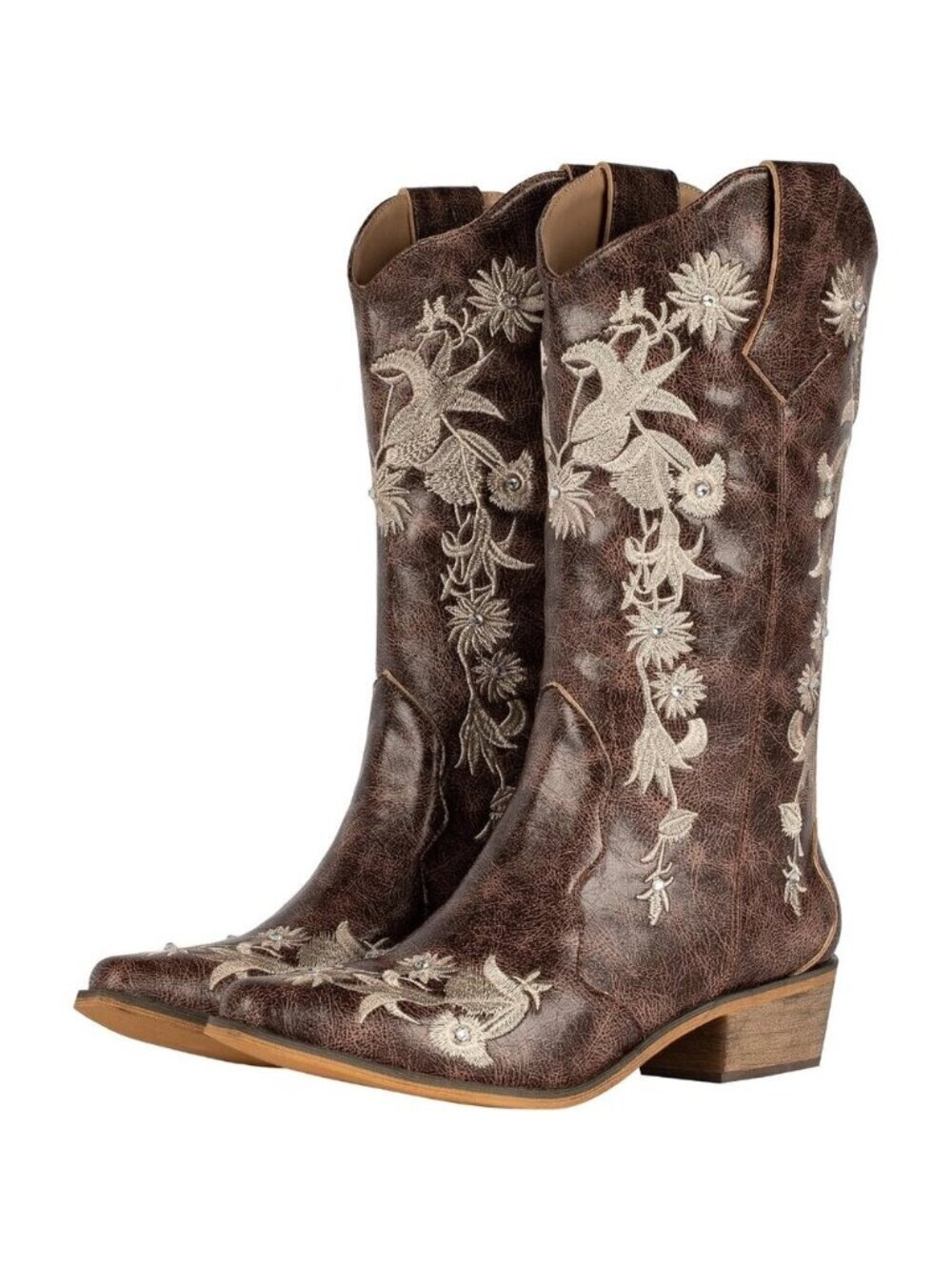 SheSole Women's Brown Western Cowboy Boots Square Toe Mid Calf Cowgirl Boots